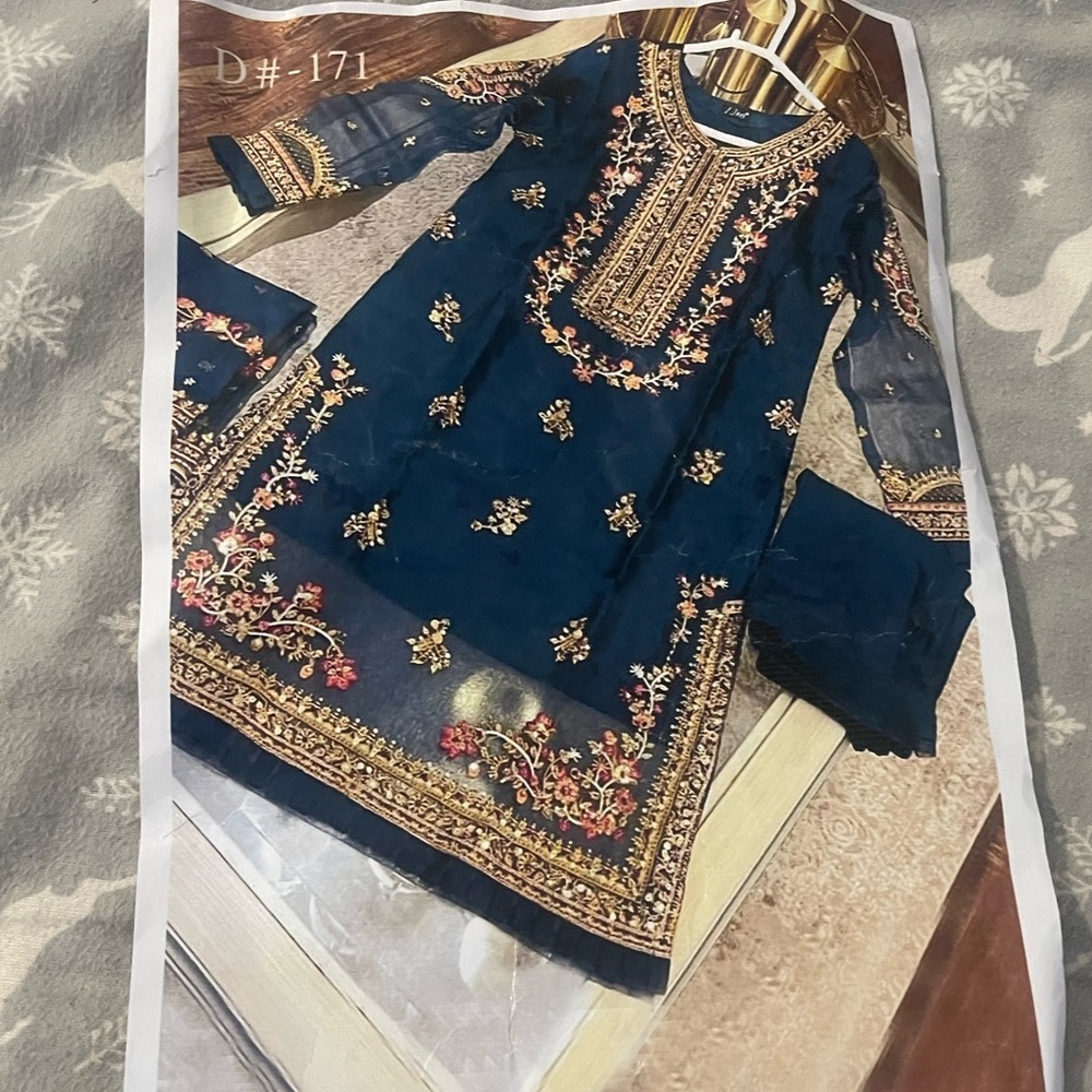Pakistani 3 pieces organza dress with embroidery and stone work - Picture 1 of 11